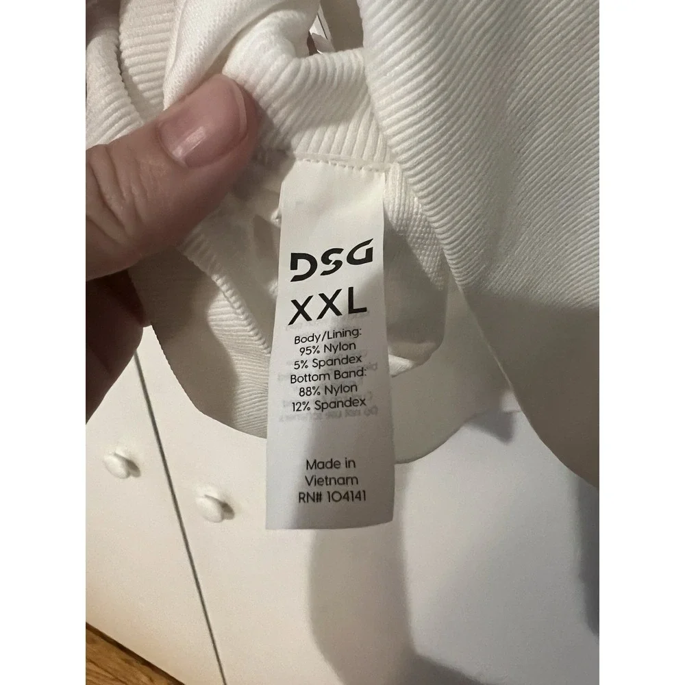 DSG High Neck Brami White Ribbed Crop Tank Low Support XXL New‎ With Tags